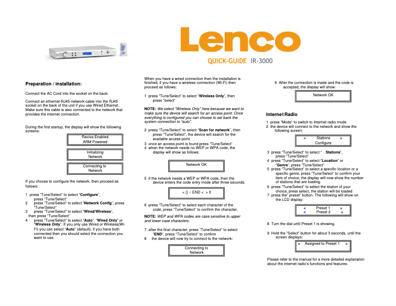 Page 1 of the manual User Manual Lenco IR-3000