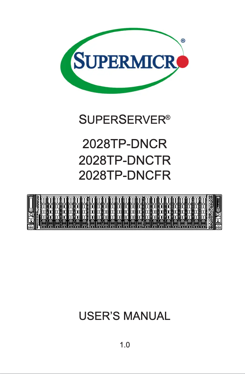 First page image of the manual for SuperServer 2028TP-DNCFR
