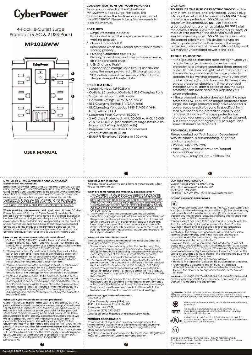 First page image of the manual for MP1028WW