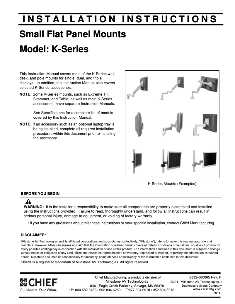 Page 1 of the manual User Manual Chief KWD320B