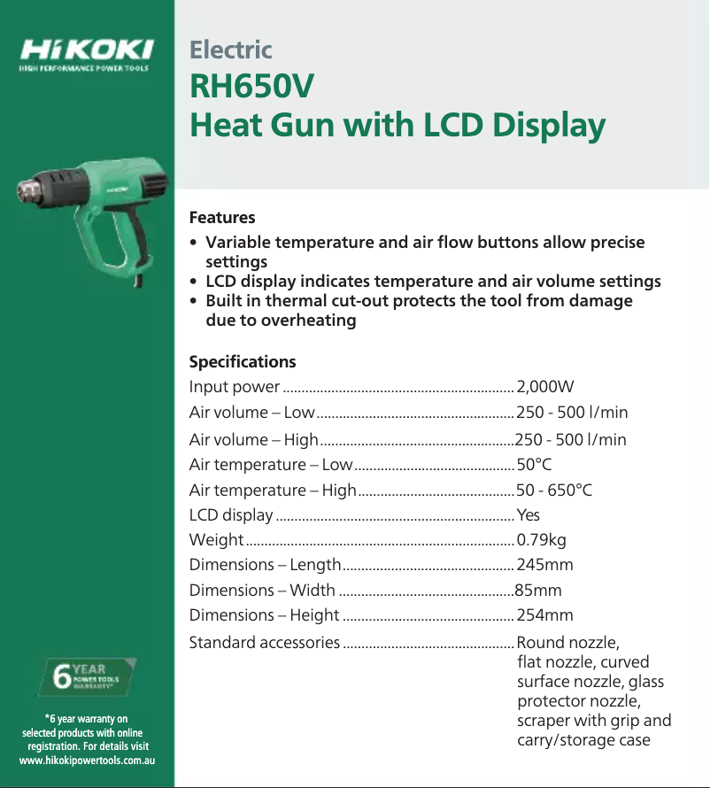 Page 1 of the manual Technical Sheet HiKOKI RH 650V
