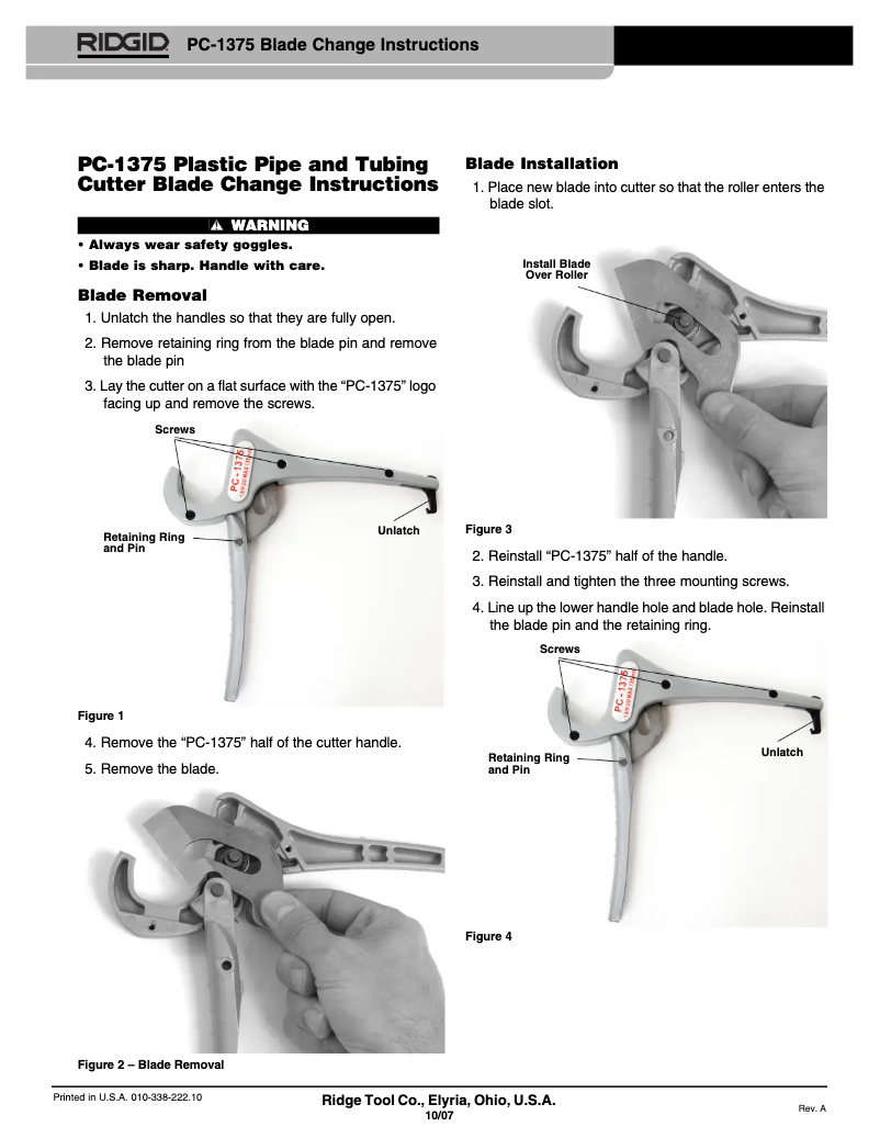 Page 1 of the manual User Manual Ridgid PC-1250