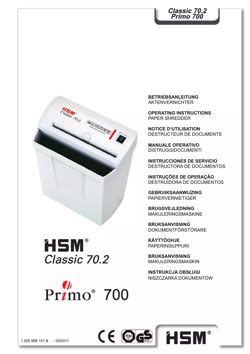 Page 1 of the manual User Manual HSM Classic 70.2