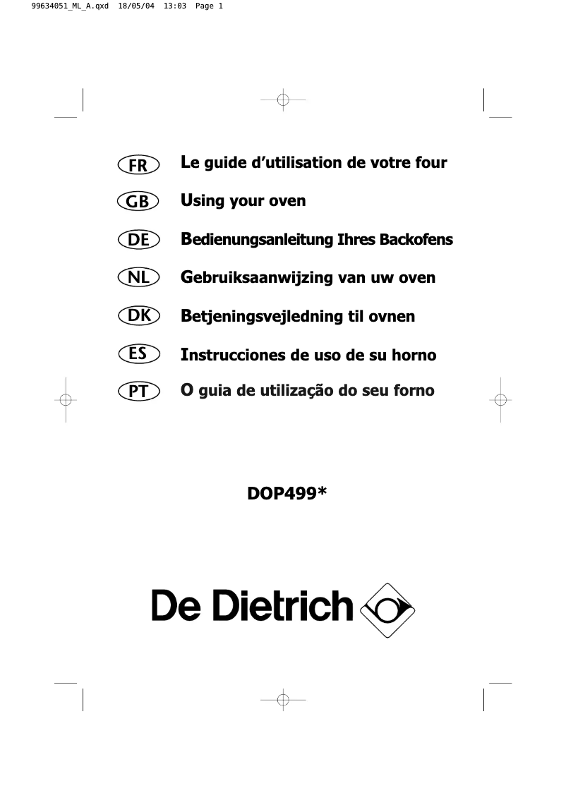 First page image of the manual for DOP 499 XE1