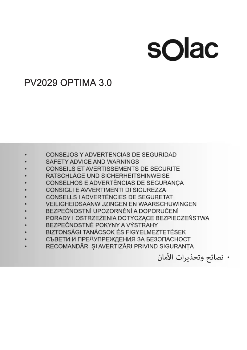 Page 1 of the manual Safety Instructions Solac Optima 3.0 PV2028
