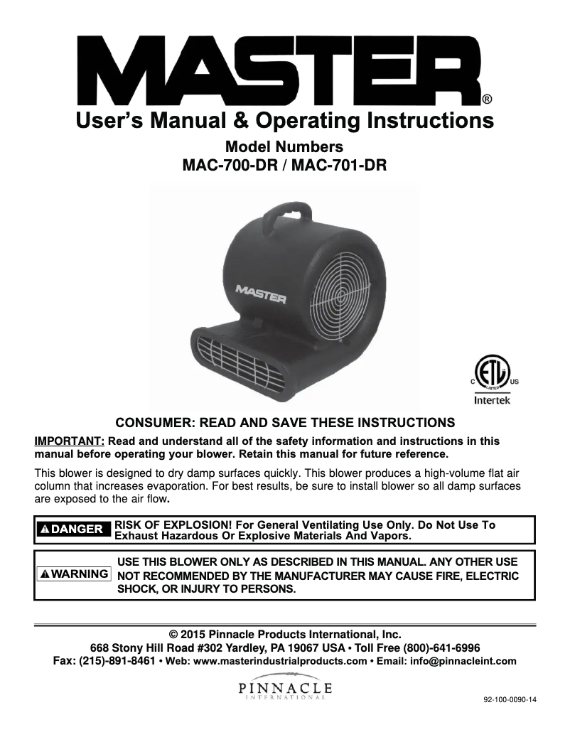First page image of the manual for MAC-701-DR