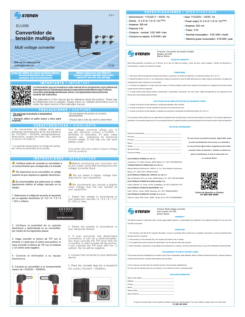 Page 1 of the manual User Manual Steren ELI-035