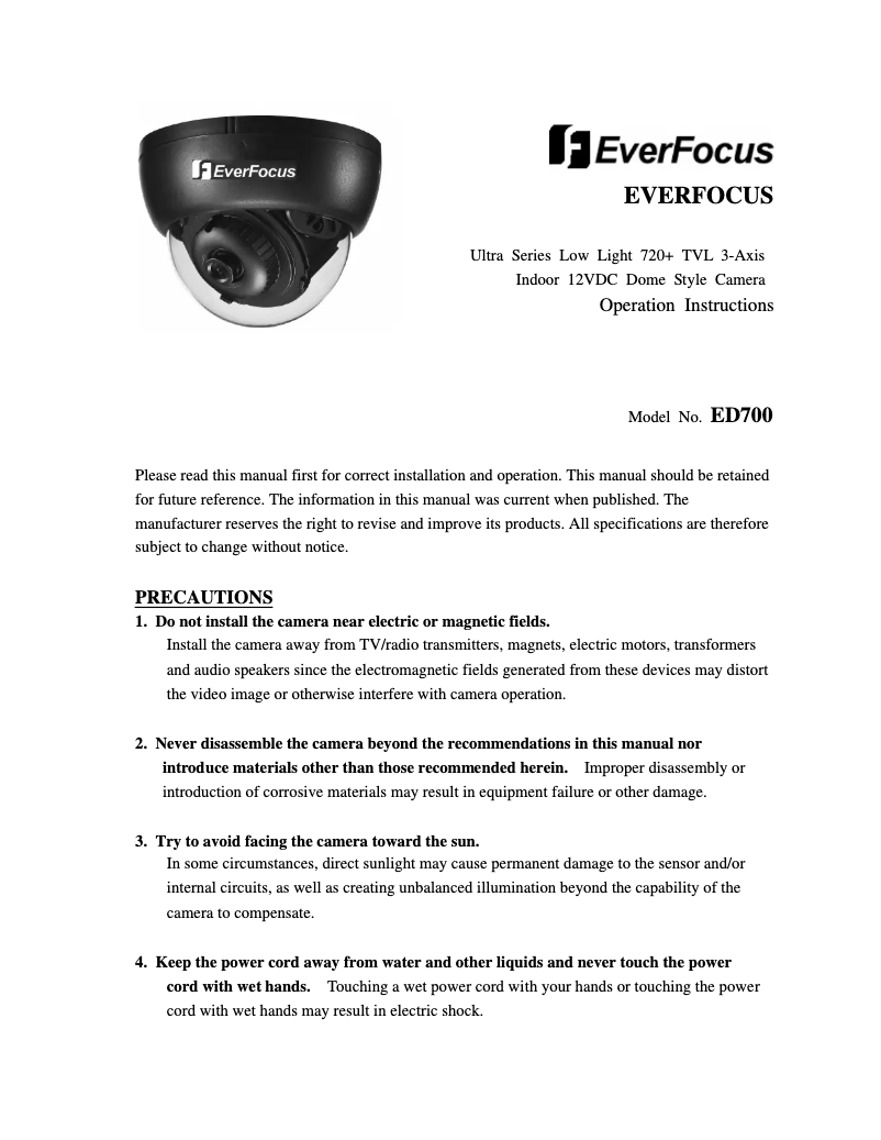 Page 1 of the manual User Manual EverFocus Ultra ED700