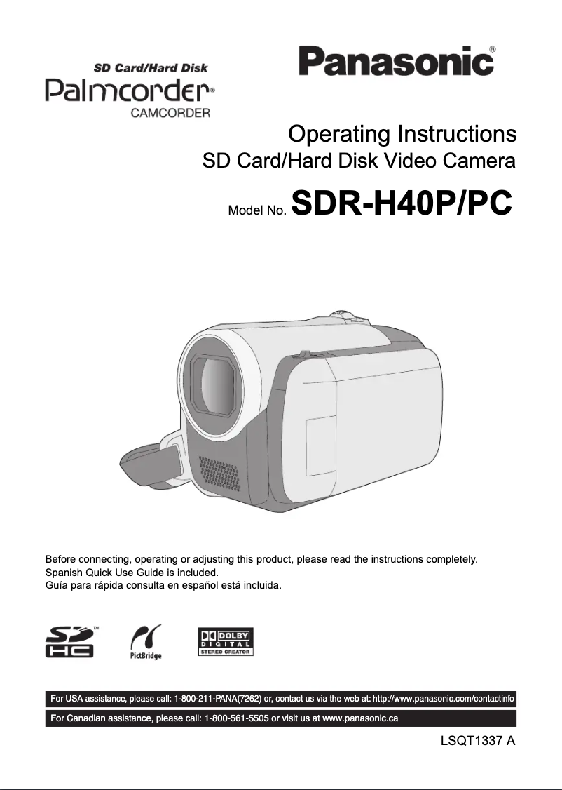 Page 1 of the manual User Manual Panasonic SDR-H40P
