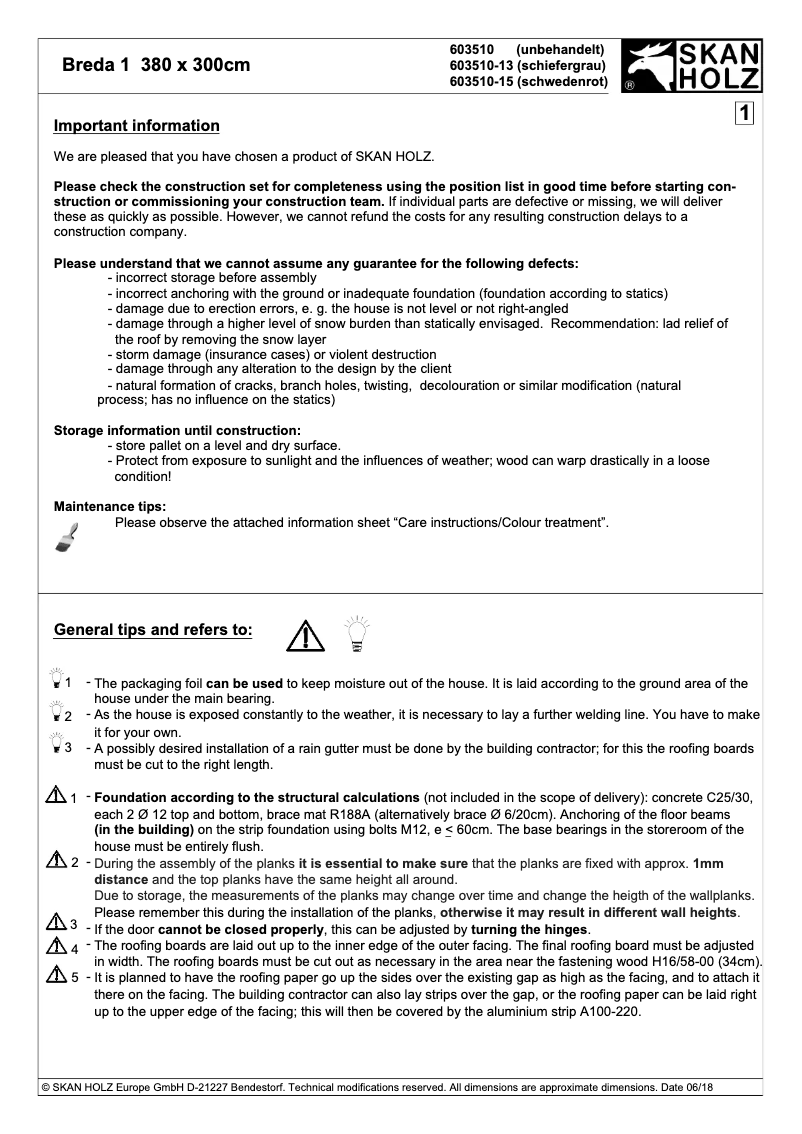 Page 1 de la notice Manuel utilisateur Skan Holz Breda 1
