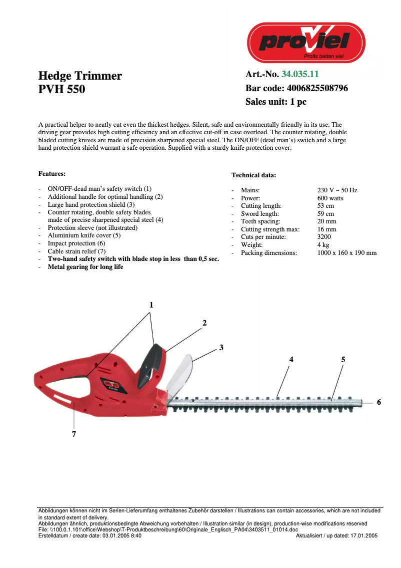 First page image of the manual for PVH 550