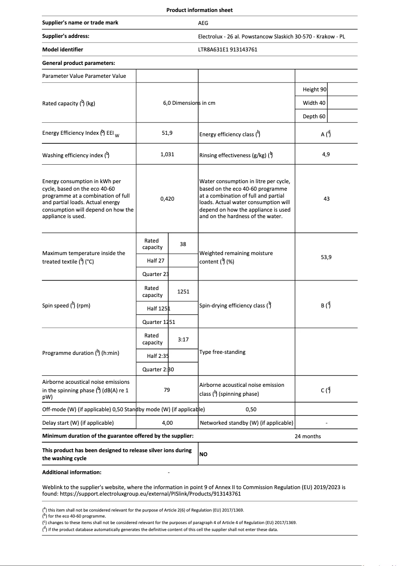 First page image of the manual for LTR8A631E1