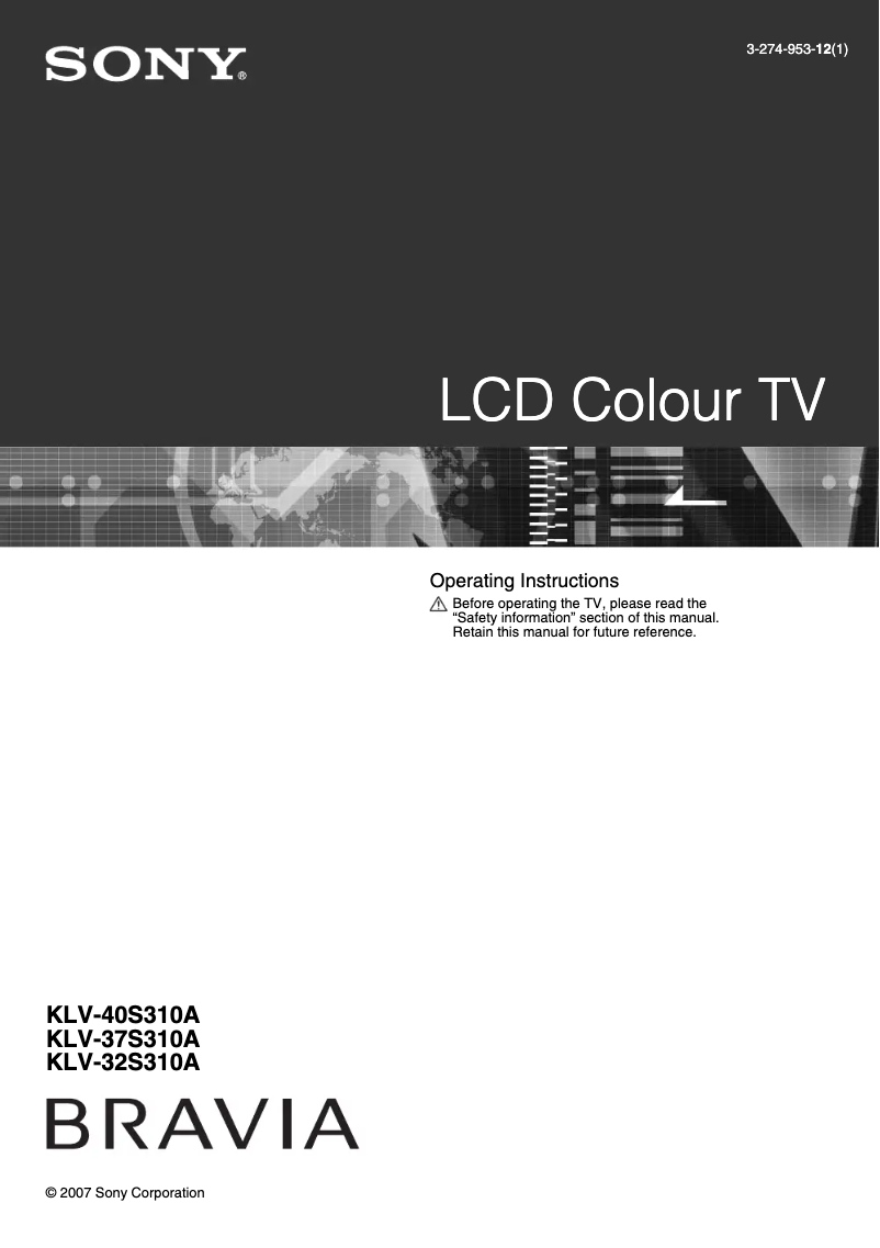 First page image of the manual for Bravia KLV-37S310A