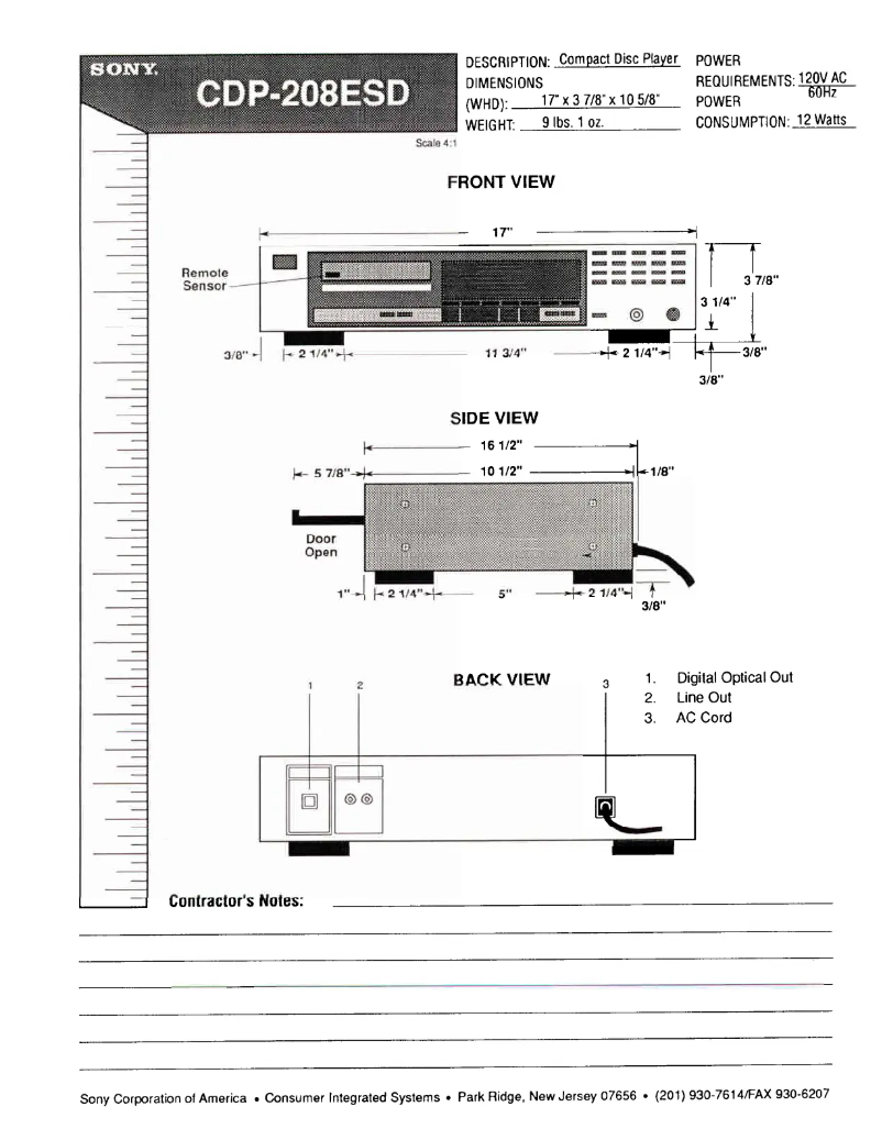 Page 1 of the manual Installation Guide Sony CDP-208ESD