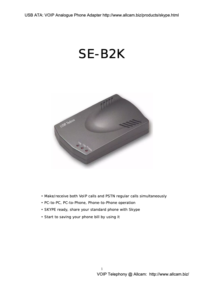 Page 1 of the manual User Manual Sedna SE-B2K