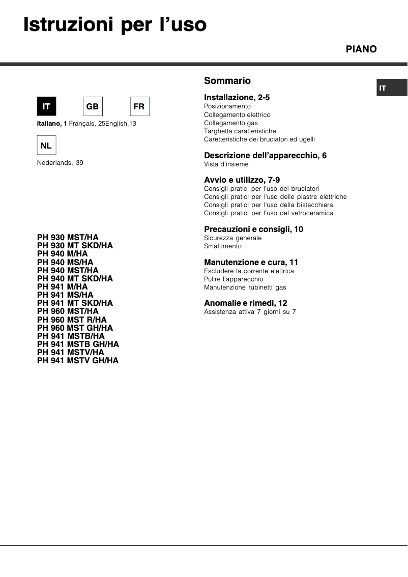 First page image of the manual for PH 941MSTB GH/HA