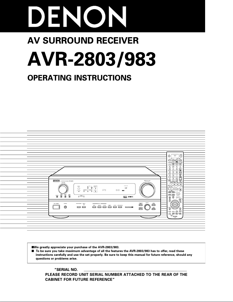 First page image of the manual for AVR-983