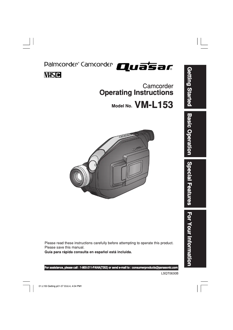 First page image of the manual for Quasar VM-L153