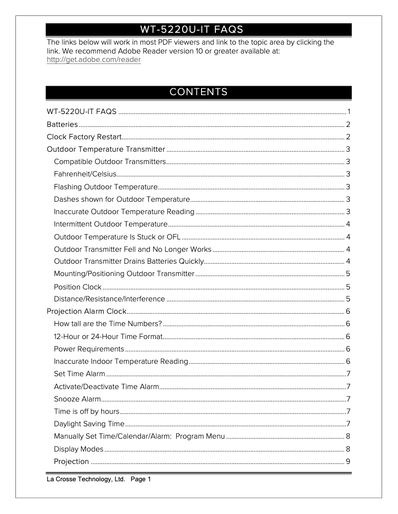 Page 1 of the manual FAQ La Crosse Technology WT-5220U-IT