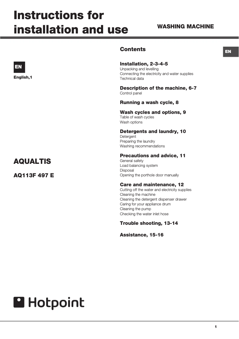 First page image of the manual for AQ113F497E