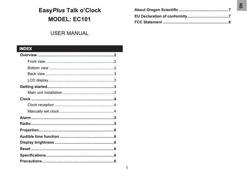 Page 1 of the manual User Manual Oregon Scientific EC101