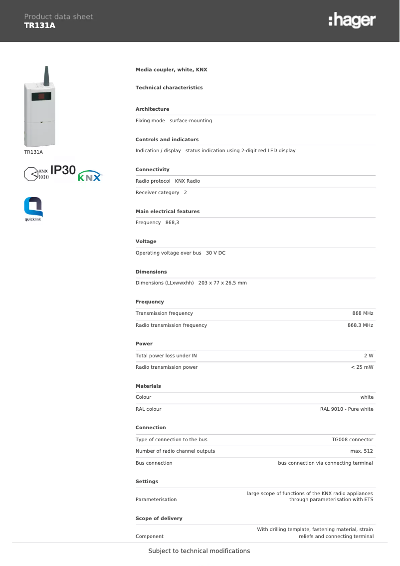 First page image of the manual for TR131A