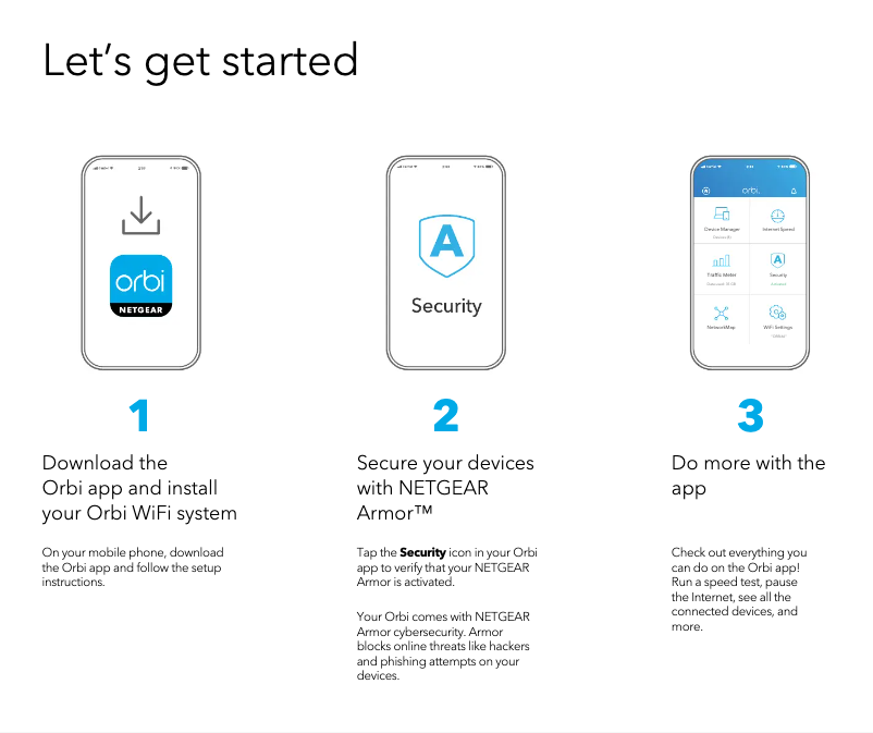 Page 1 de la notice Guide de démarrage rapide Netgear Orbi Wifi 6 RBS850