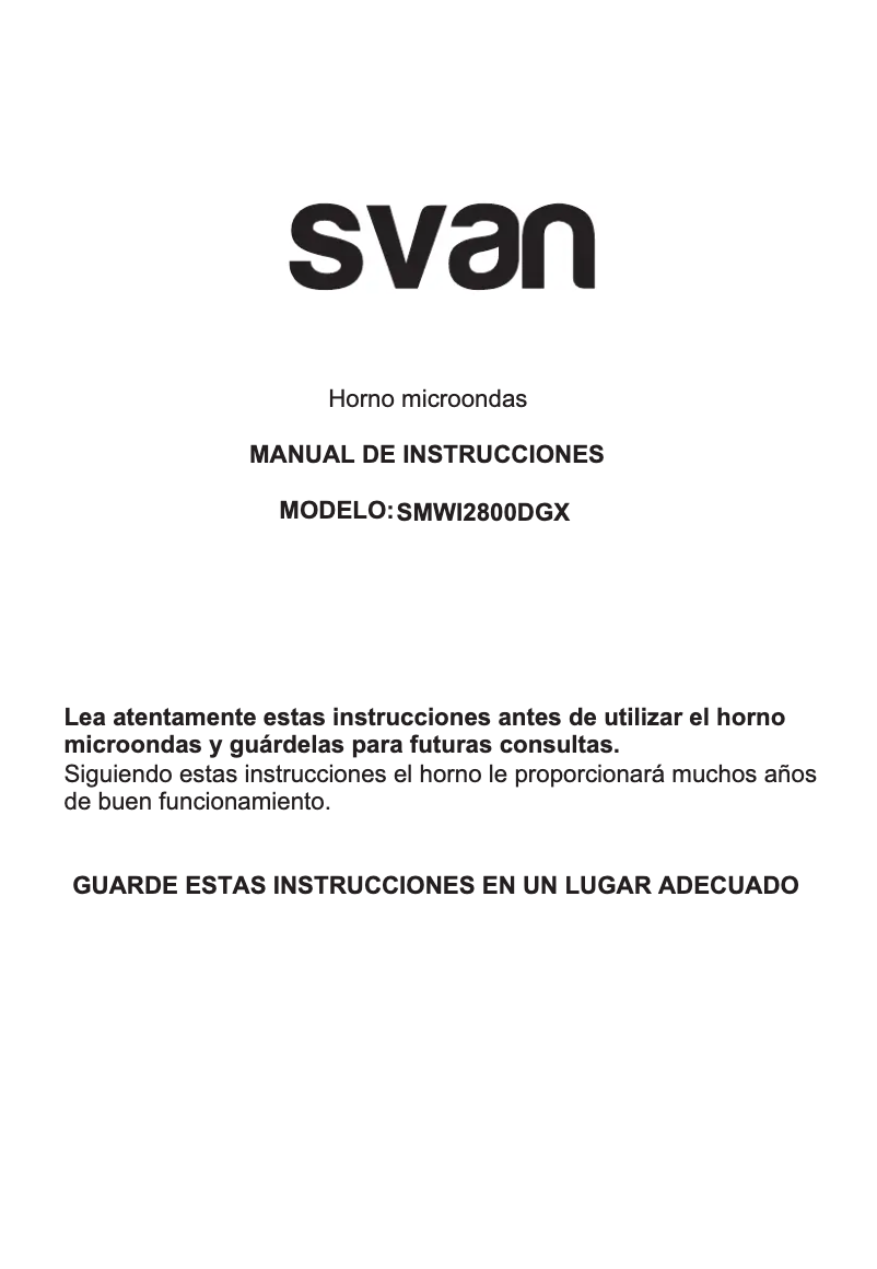Page 1 of the manual User Manual SVAN SMWI2800DGX