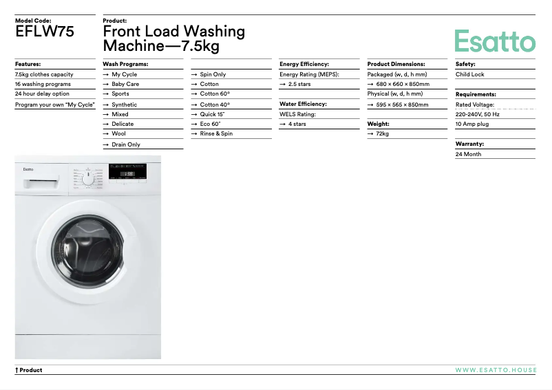 First page image of the manual for EFLW75