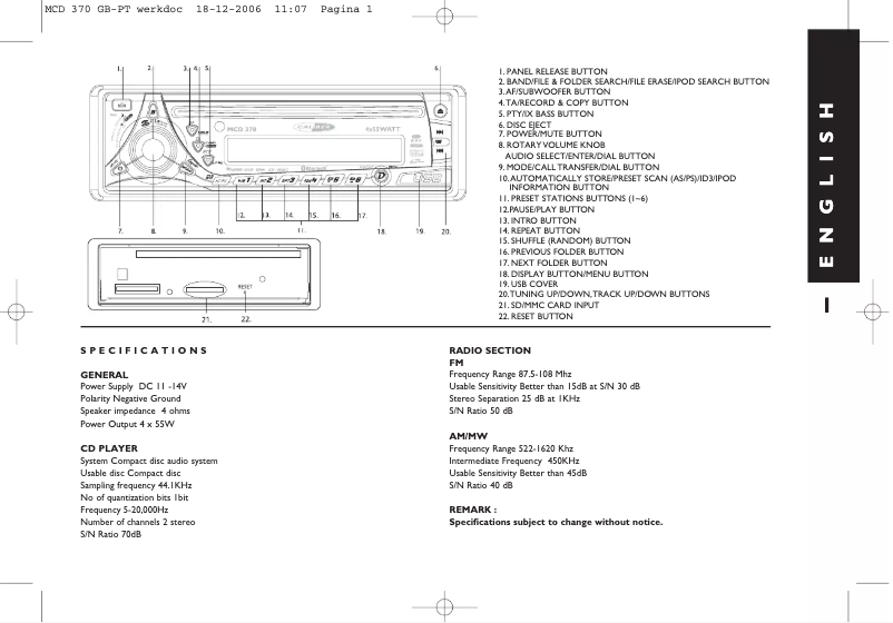First page image of the manual for MCD 370