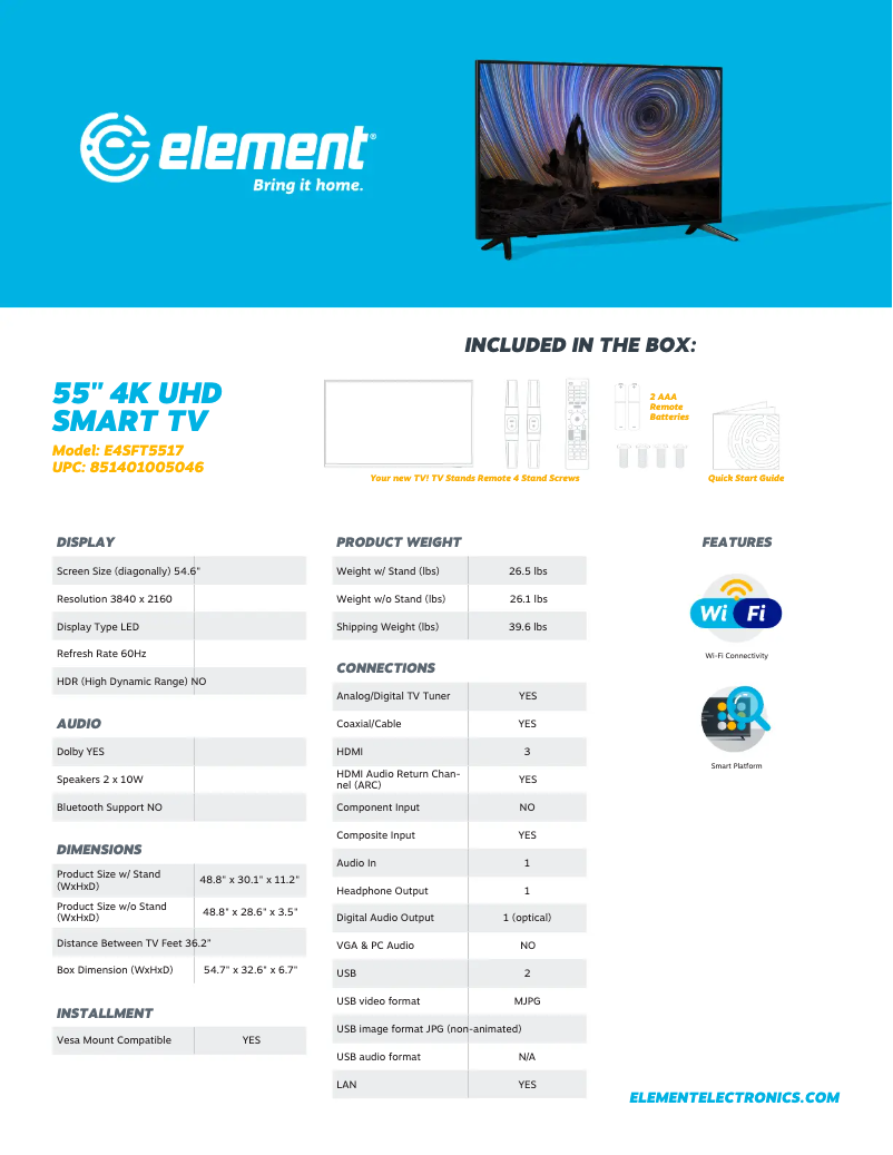 Page 1 of the manual Technical Sheet Element E4SFT5517