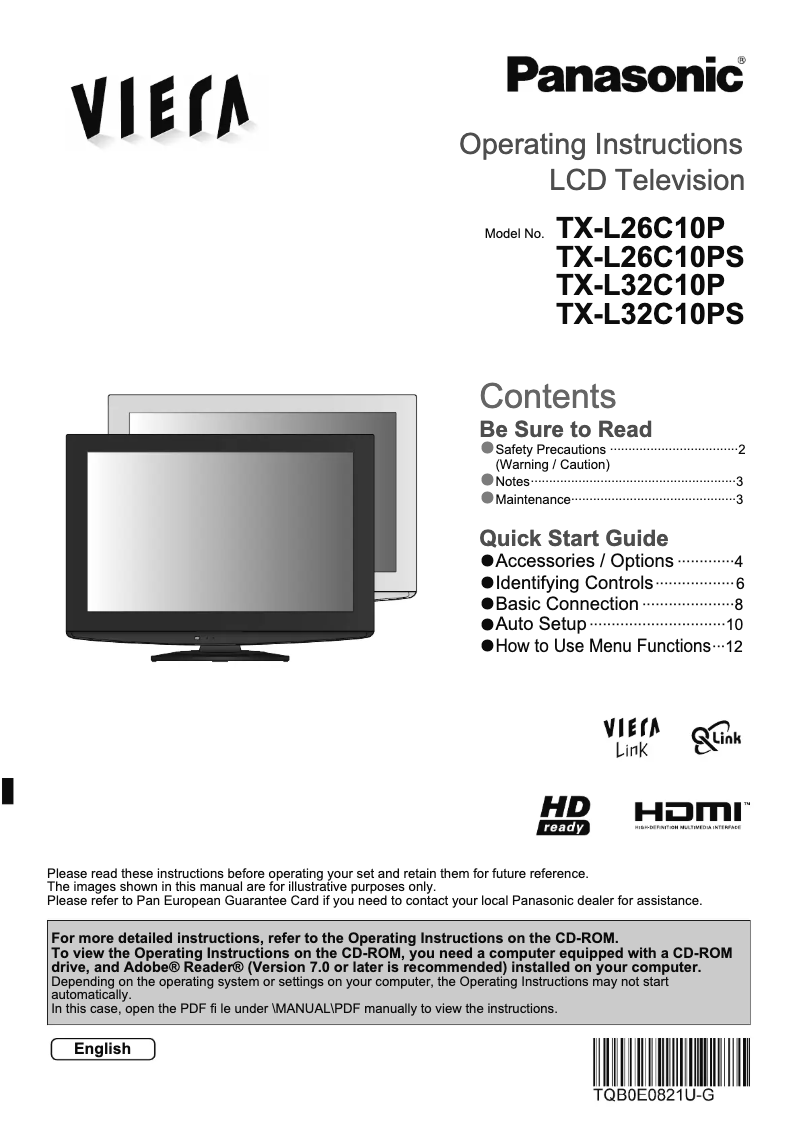 Page 1 of the manual User Manual Panasonic Viera TX-L26C10P
