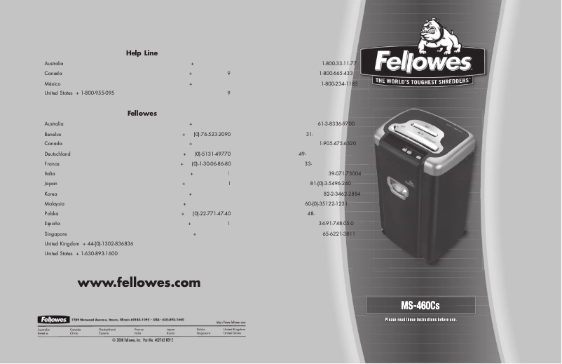 First page image of the manual for Powershred MS-460Cs Micro-Cut