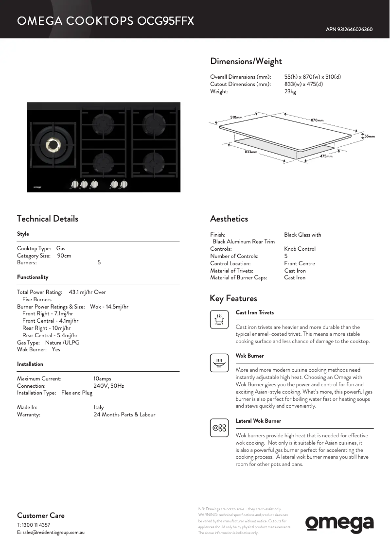 First page image of the manual for OCG95FFX