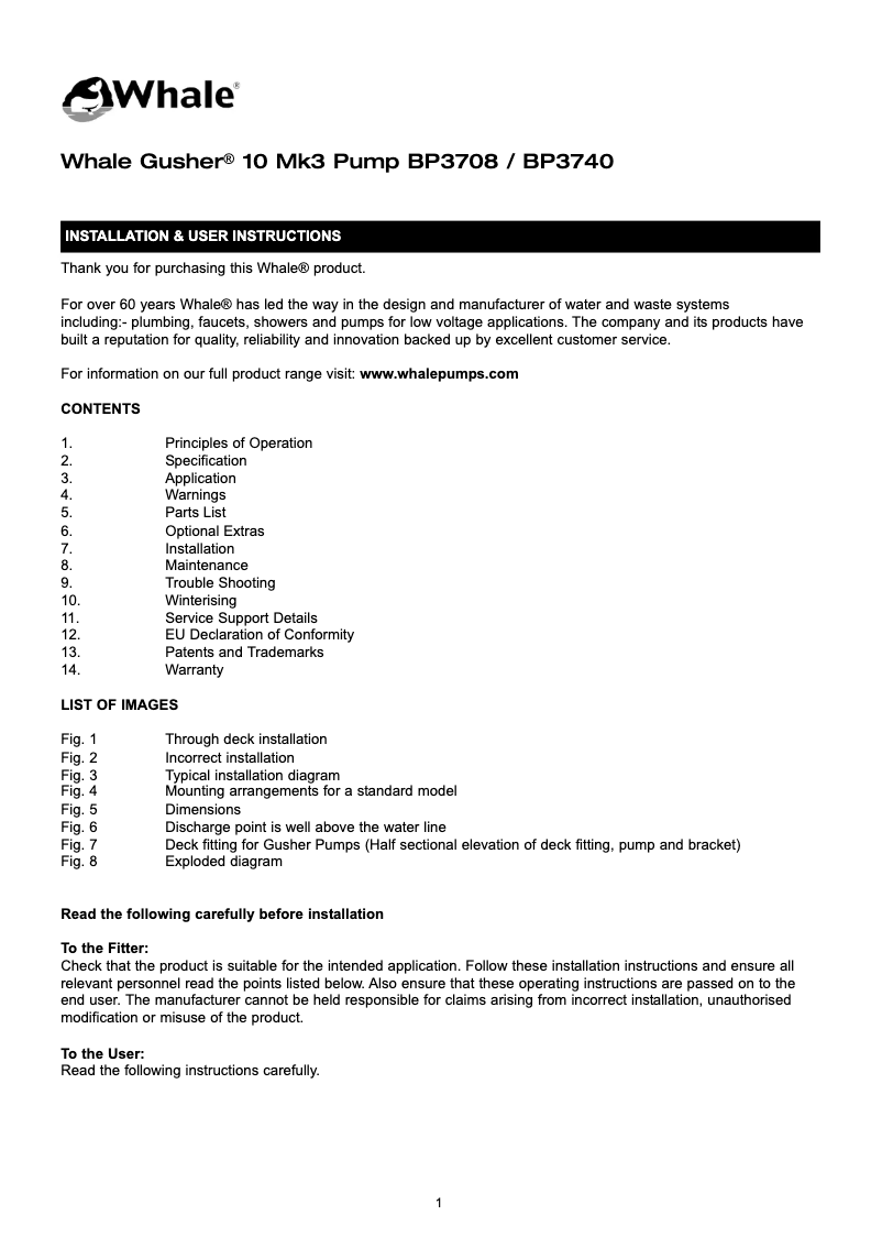 Page 1 of the manual User Manual Whale Gusher 10 Mk3