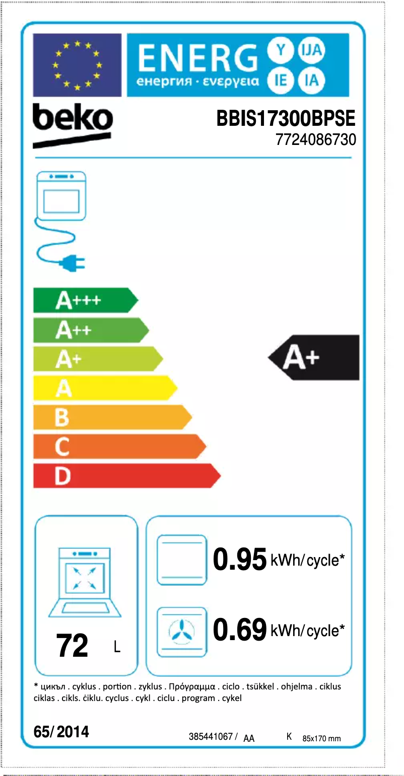 Page 1 of the manual Energy Label Beko BBIS17300BPSE