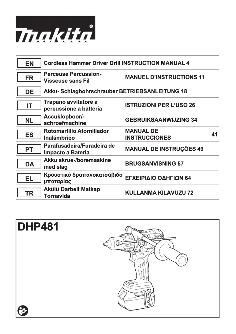 Page 1 of the manual Technical Sheet Makita DHP481RTJ