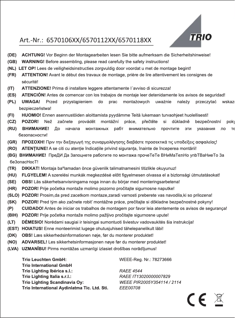 Page 1 of the manual User Manual Trio Lighting Cento