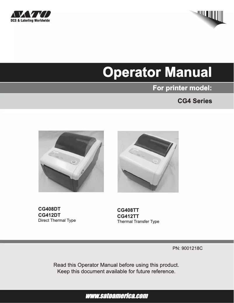 Page 1 of the manual User Manual SATO CG408