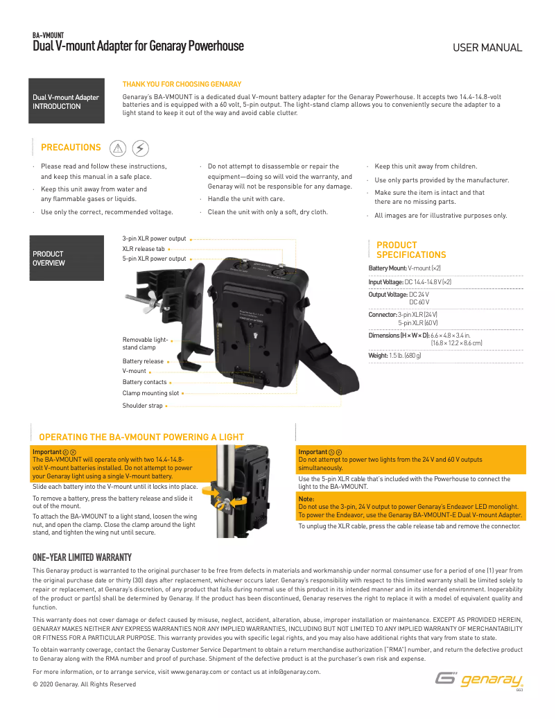 Page 1 of the manual User Manual Genaray BA-VMOUNT