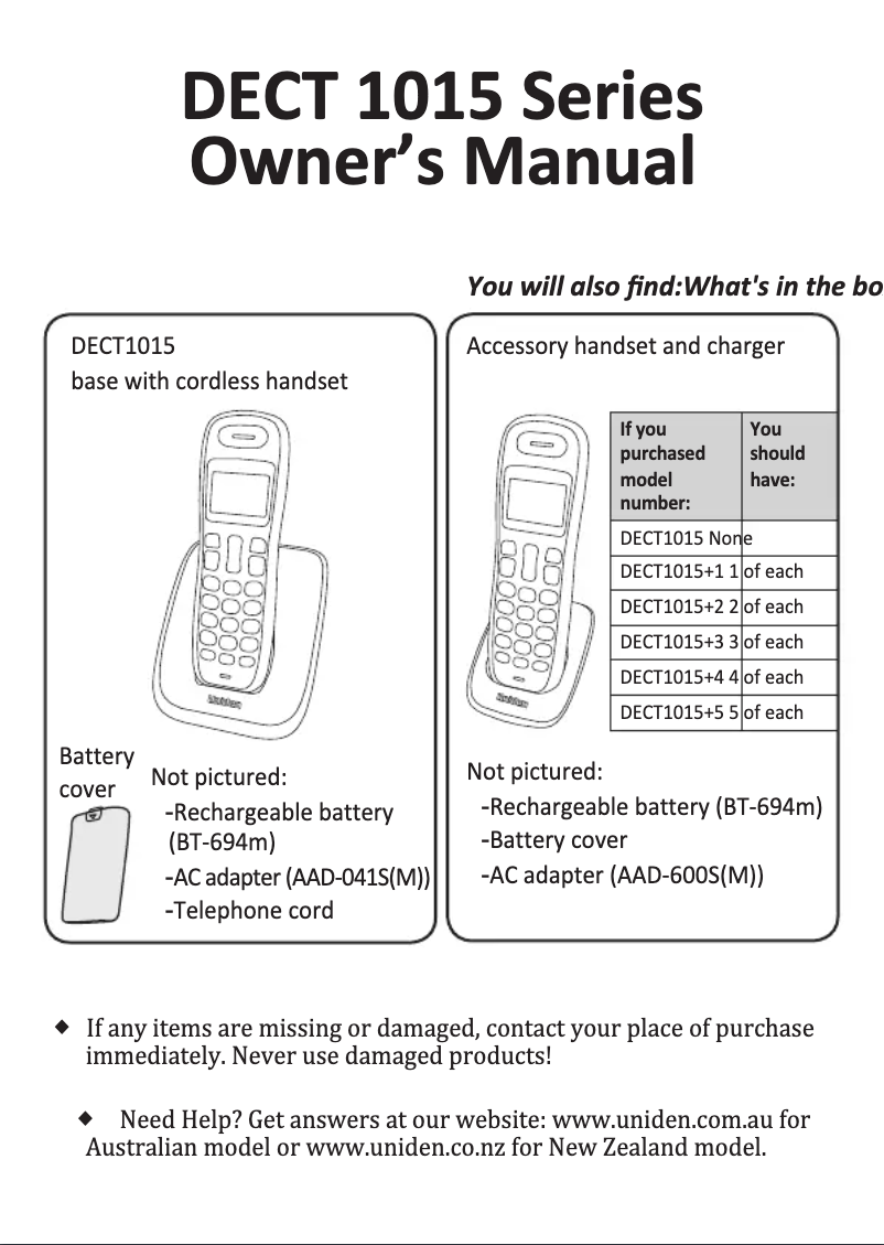 Page 1 of the manual User Manual Uniden DECT 1015FZ