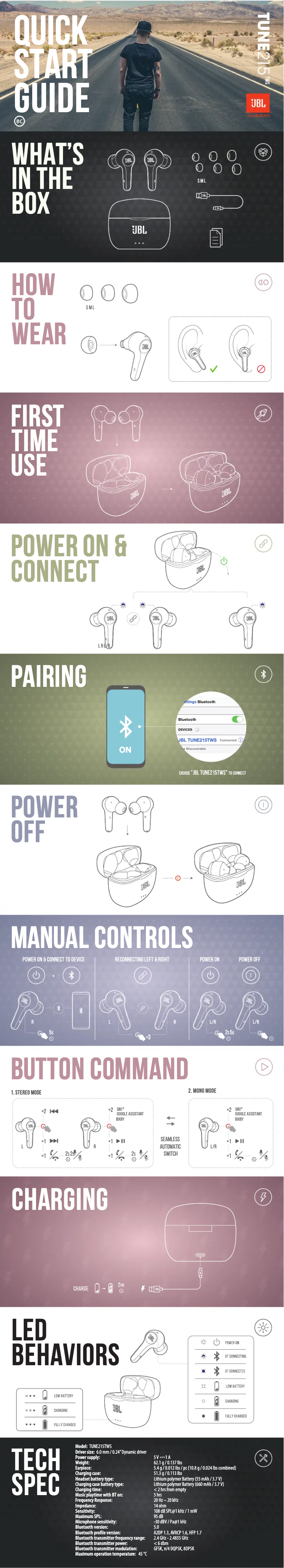 First page image of the manual for TUNE 215TWS