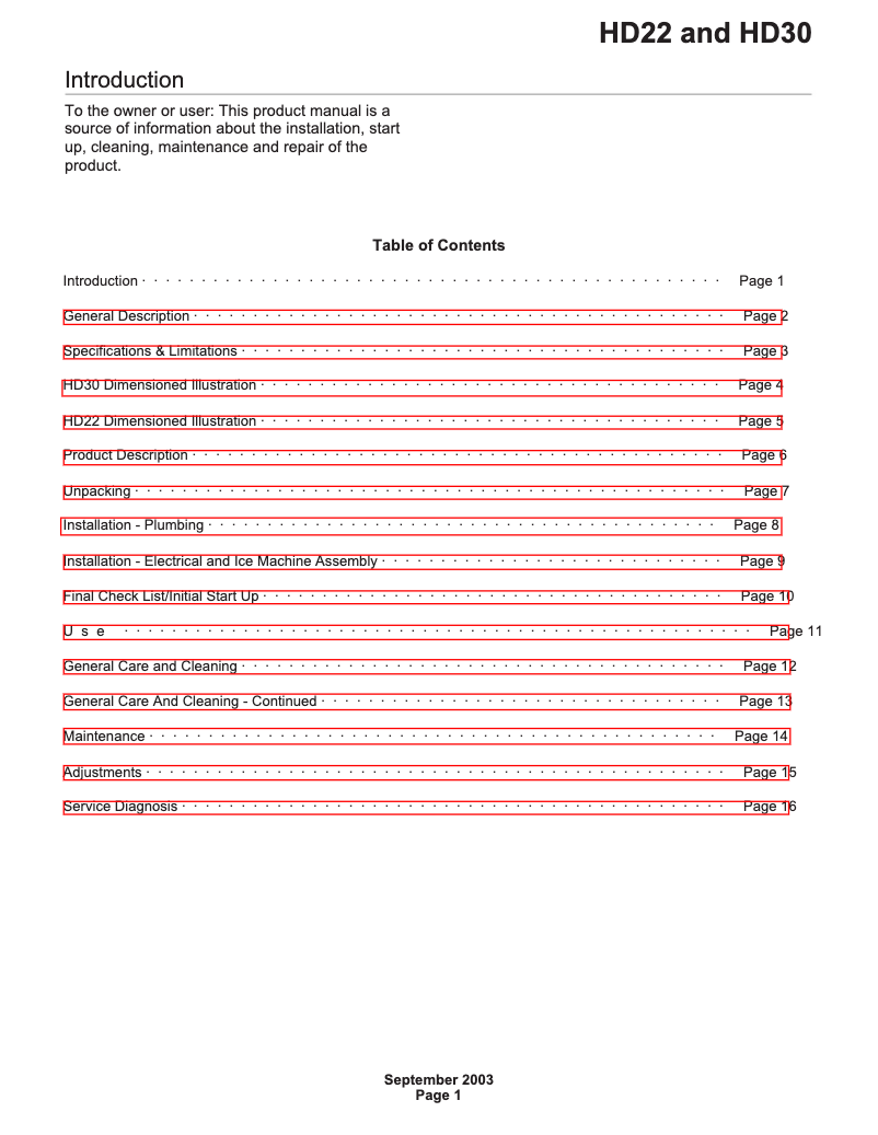 Page 1 of the manual Use and Maintenance Manual Scotsman HD30B-1