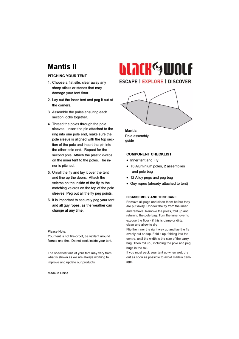Page 1 of the manual User Manual Black Wolf Mantis Ultralight 1