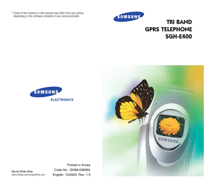 First page image of the manual for SGH-E400