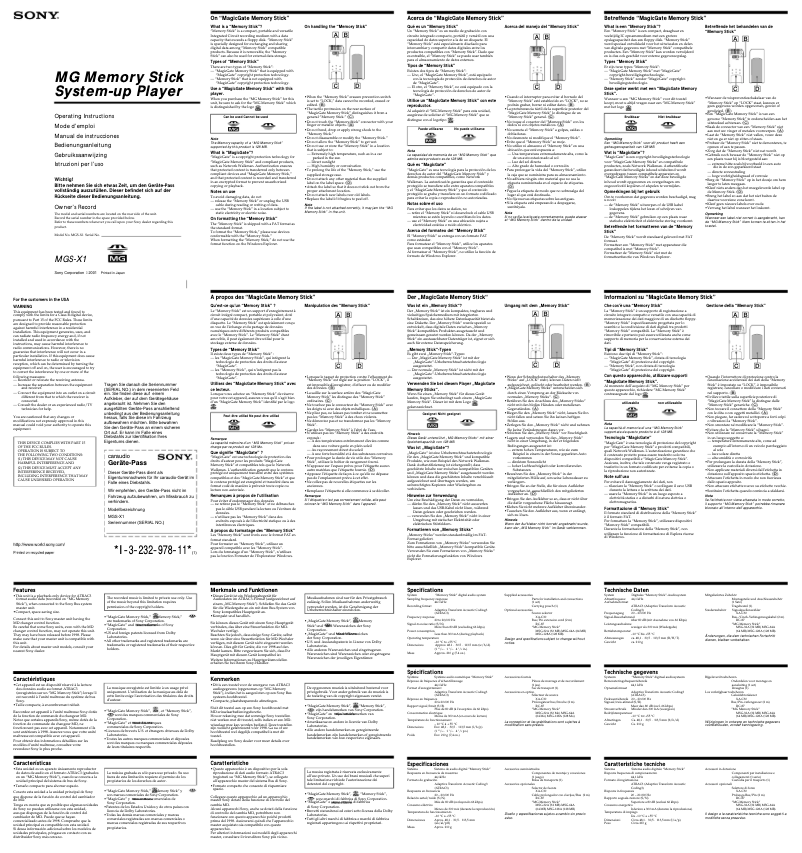 First page image of the manual for MGS-X1