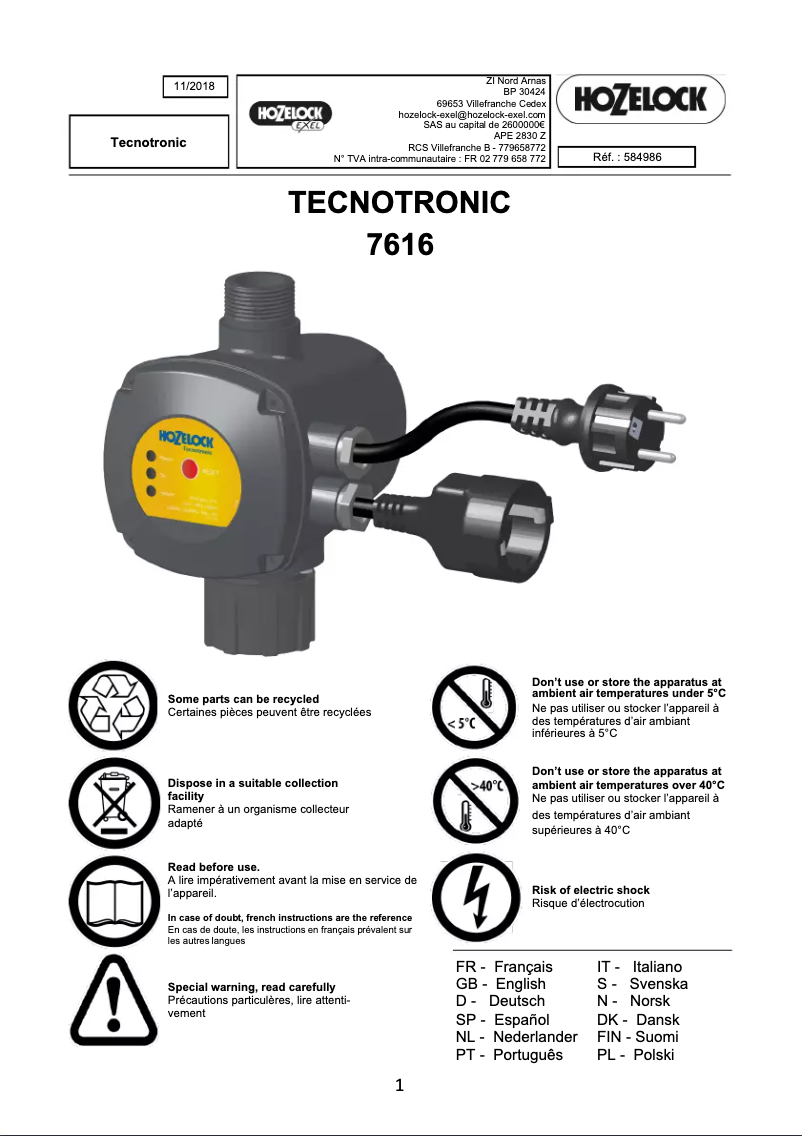 Image de la première page du manuel de l'appareil Tecnotronic 7616
