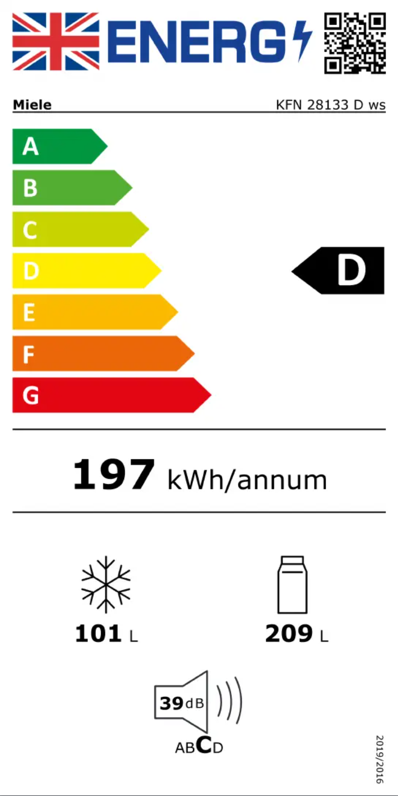 Page 1 of the manual Energy Label Miele KFN 28133 D ws
