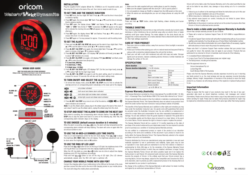 Image de la première page du manuel de l'appareil Wake 'N' Shake Dynamite WNS80