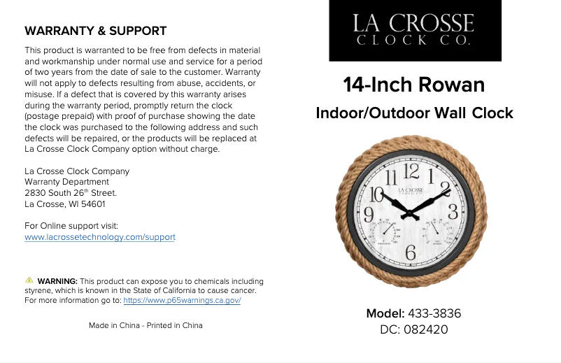 Page 1 of the manual User Manual La Crosse Technology 433-3836